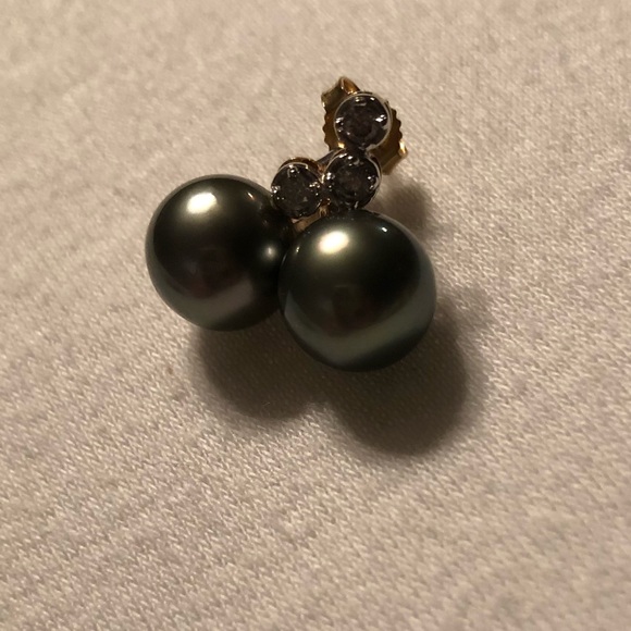 Pearl Earrings 14k gold and diamonds - Picture 5 of 8